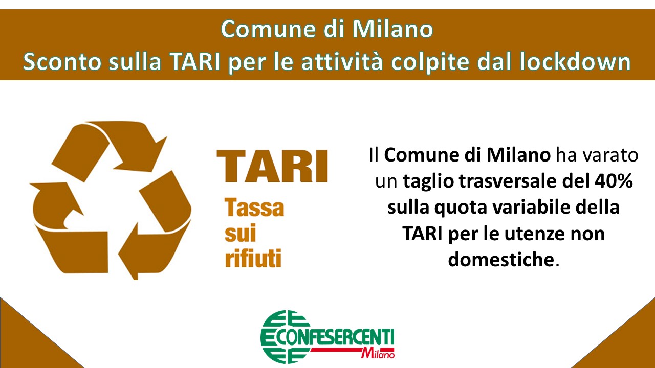 Comune di Milano, sconto sulla TARI per le attività colpite dal lockdown