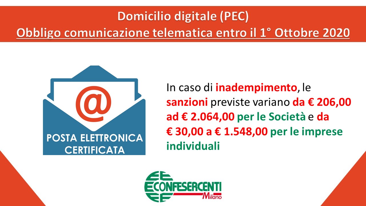 Domicilio digitale (PEC): obbligo comunicazione telematica entro il 1° Ottobre 2020