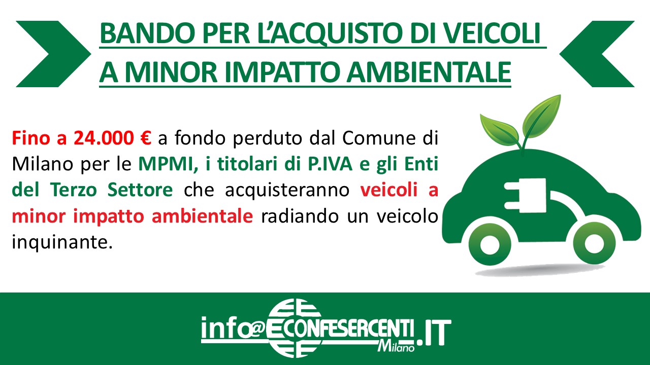 Comune di Milano: contributo a fondo perduto per l'acquisto di veicoli a minor impatto ambientale