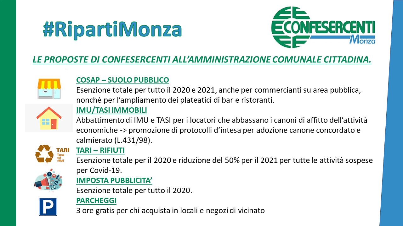 Emergenza CoronaVirus: le proposte di Confesercenti Monza all'amministrazione comunale
