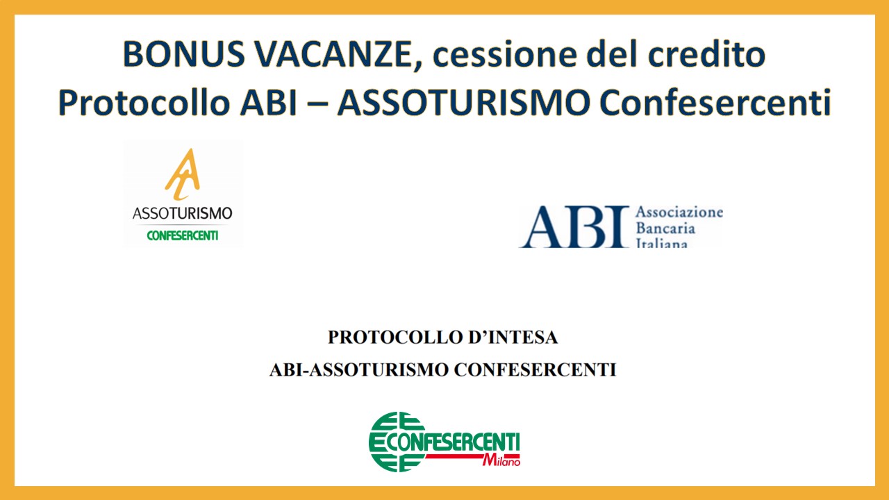 Bonus Vacanze: Protocollo d'intesa ABI - ASSOTURISMO Confesercenti 