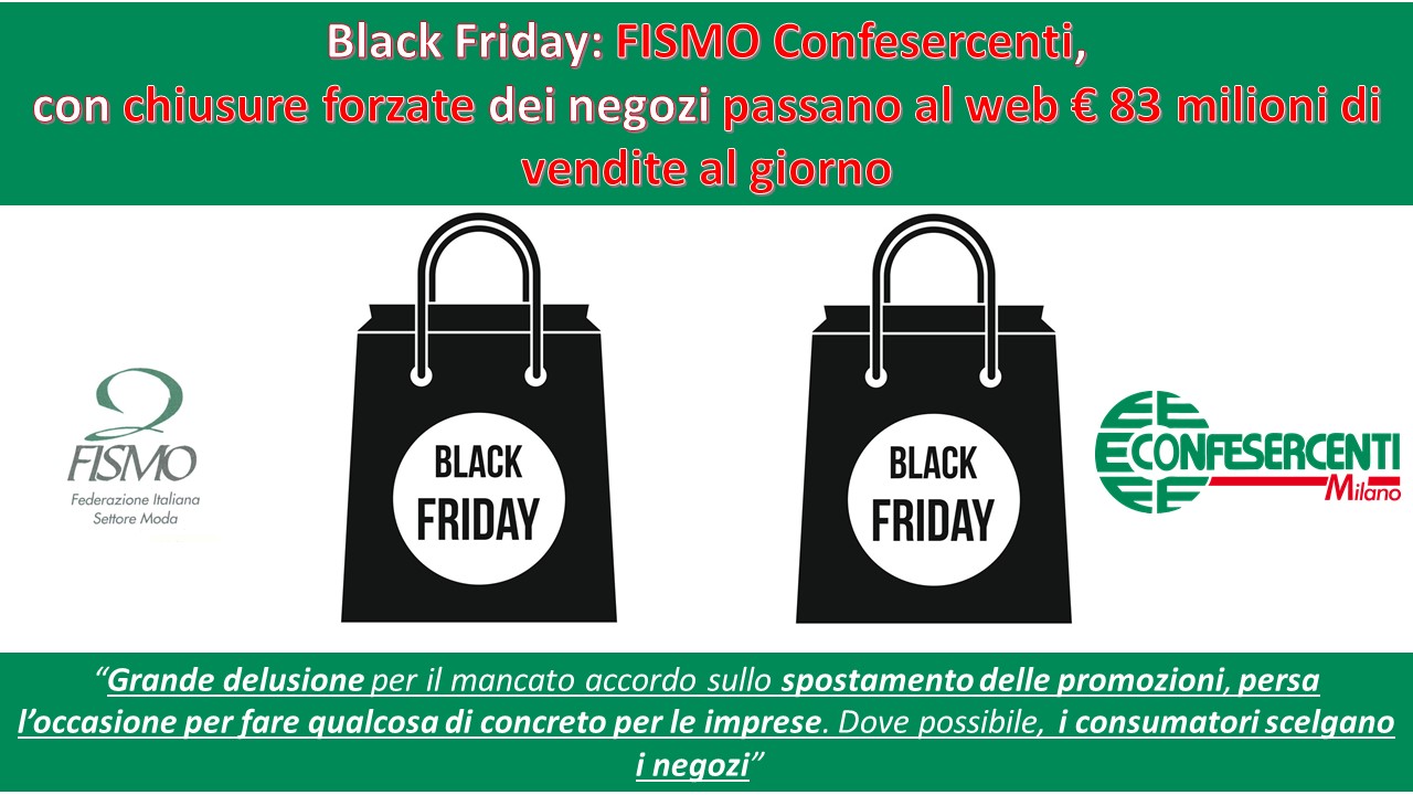 Black Friday: FISMO Confesercenti, con chiusure forzate dei negozi passano al web 83 milioni di euro di vendite al giorno