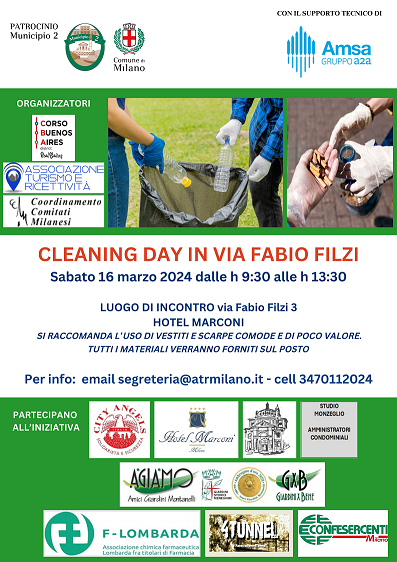Sabato 16 marzo "Cleaning Day 2024" in via Fabio Filzi: raccolta di piccoli rifiuti e mozziconi di sigarette 