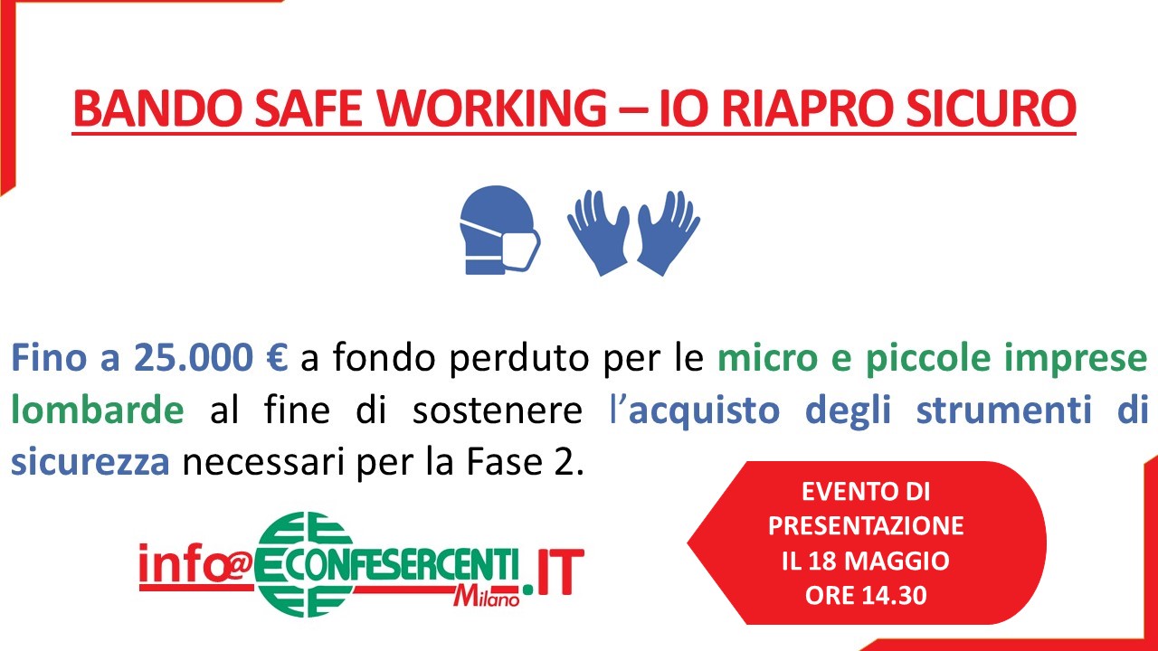 18 Maggio: presentazione Bando "SAFE WORKING - IO RIAPRO SICURO"
